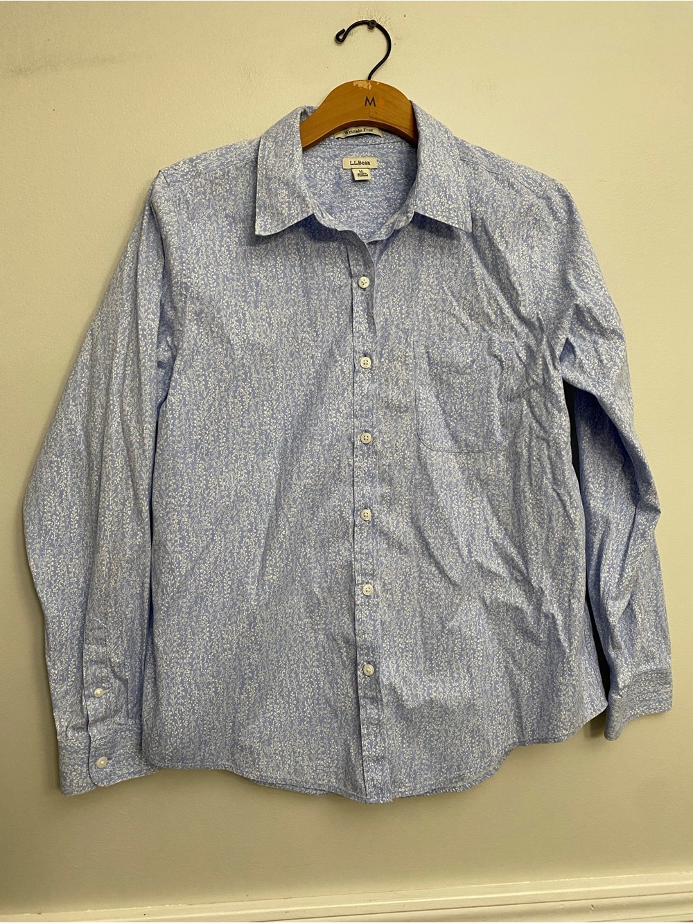 Women’s LL Bean Floral Blue Cotton Long Sleeve Button Down - M